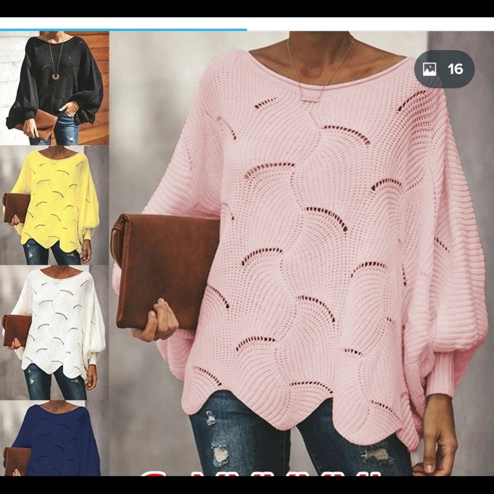 Pink Hollow Out Loose Fit Sweater NWOT SIZE L